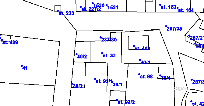 Parcela st. 33 v KÚ Tetín u Berouna, Katastrální mapa