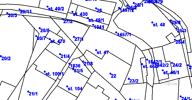 Parcela st. 47 v KÚ Tetín u Berouna, Katastrální mapa