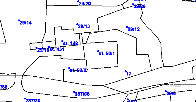 Parcela st. 50/1 v KÚ Tetín u Berouna, Katastrální mapa