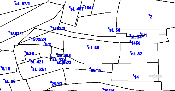Parcela st. 60 v KÚ Tetín u Berouna, Katastrální mapa