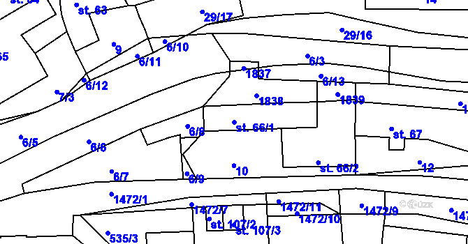 Parcela st. 66/1 v KÚ Tetín u Berouna, Katastrální mapa