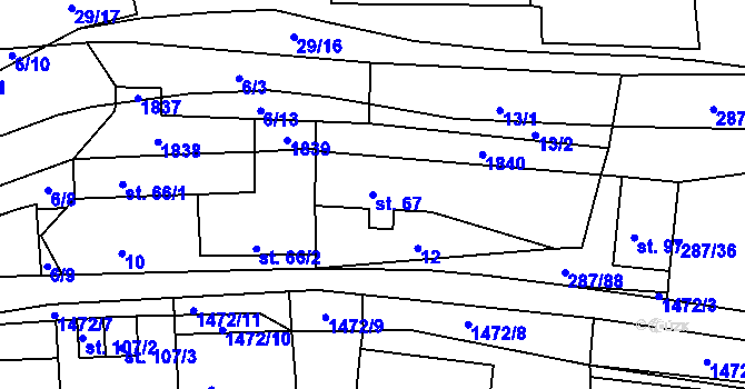 Parcela st. 67 v KÚ Tetín u Berouna, Katastrální mapa