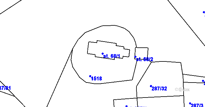 Parcela st. 68/1 v KÚ Tetín u Berouna, Katastrální mapa