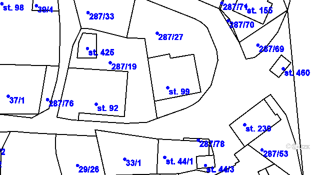 Parcela st. 99 v KÚ Tetín u Berouna, Katastrální mapa