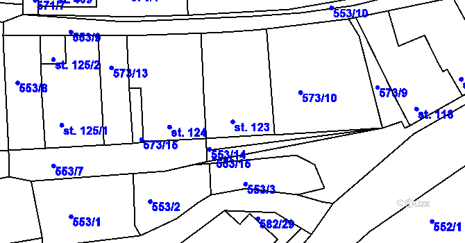 Parcela st. 123 v KÚ Tetín u Berouna, Katastrální mapa