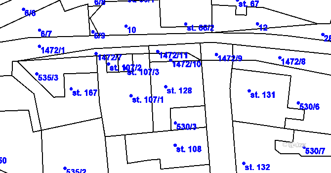 Parcela st. 128 v KÚ Tetín u Berouna, Katastrální mapa