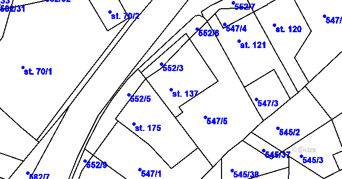 Parcela st. 137 v KÚ Tetín u Berouna, Katastrální mapa