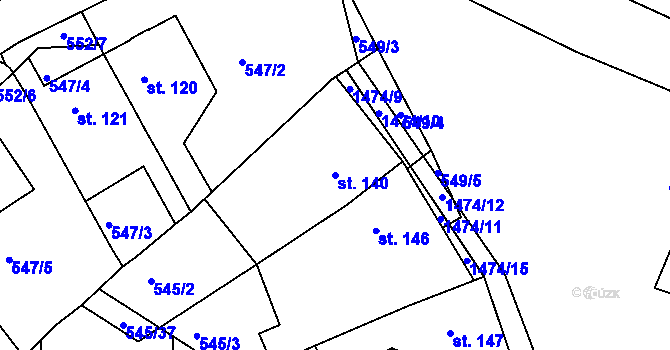 Parcela st. 140 v KÚ Tetín u Berouna, Katastrální mapa