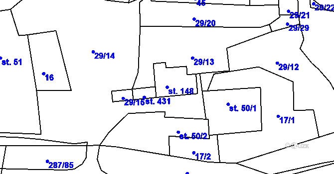 Parcela st. 148 v KÚ Tetín u Berouna, Katastrální mapa