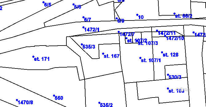 Parcela st. 167 v KÚ Tetín u Berouna, Katastrální mapa