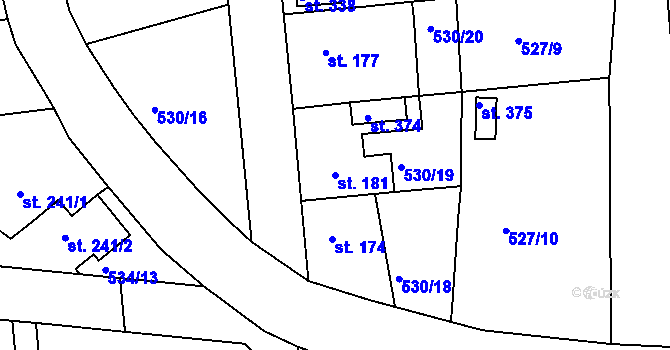 Parcela st. 181 v KÚ Tetín u Berouna, Katastrální mapa