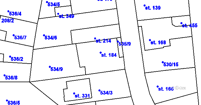 Parcela st. 184 v KÚ Tetín u Berouna, Katastrální mapa