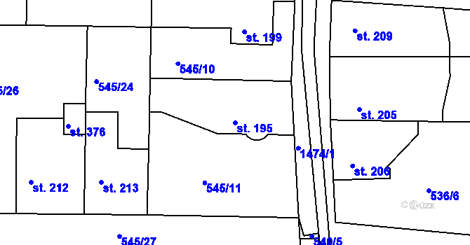 Parcela st. 195 v KÚ Tetín u Berouna, Katastrální mapa