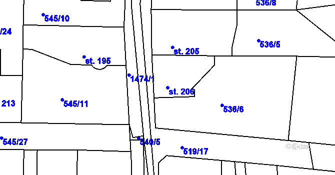 Parcela st. 206 v KÚ Tetín u Berouna, Katastrální mapa