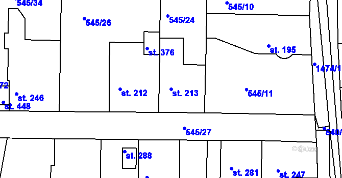 Parcela st. 213 v KÚ Tetín u Berouna, Katastrální mapa