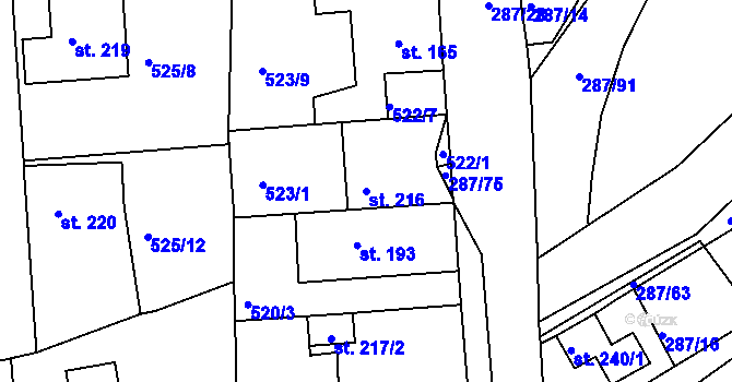 Parcela st. 216 v KÚ Tetín u Berouna, Katastrální mapa