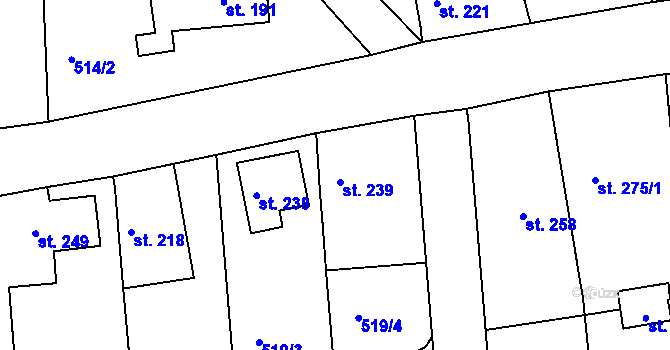 Parcela st. 239 v KÚ Tetín u Berouna, Katastrální mapa