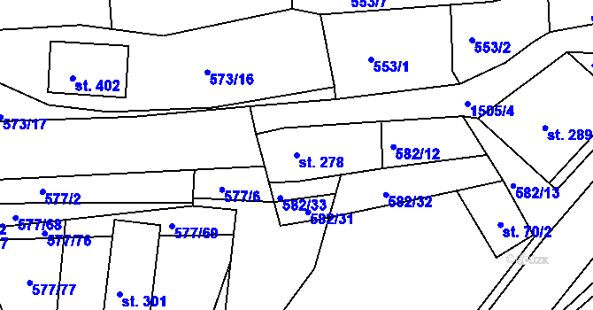 Parcela st. 278 v KÚ Tetín u Berouna, Katastrální mapa