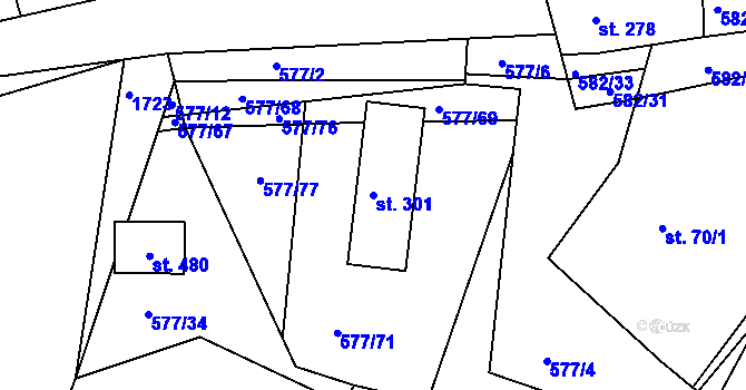 Parcela st. 301 v KÚ Tetín u Berouna, Katastrální mapa
