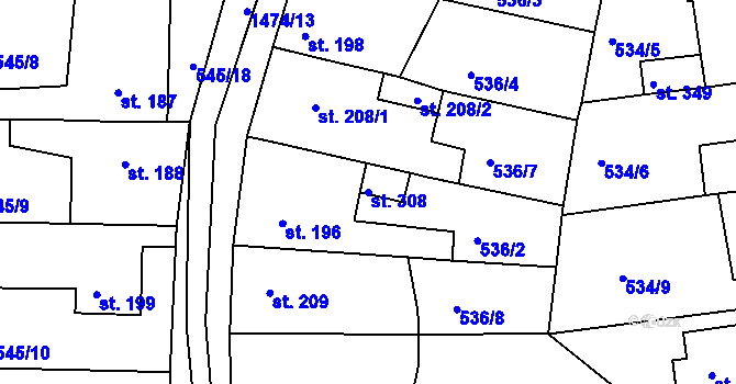 Parcela st. 308 v KÚ Tetín u Berouna, Katastrální mapa