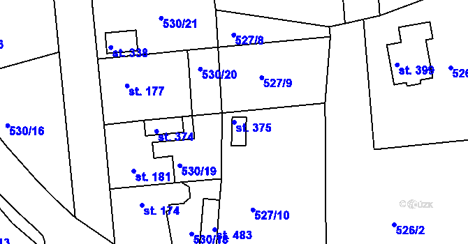 Parcela st. 375 v KÚ Tetín u Berouna, Katastrální mapa
