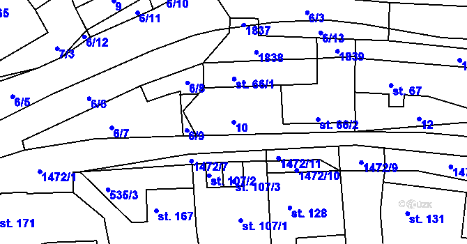 Parcela st. 10 v KÚ Tetín u Berouna, Katastrální mapa