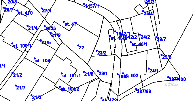 Parcela st. 23/2 v KÚ Tetín u Berouna, Katastrální mapa