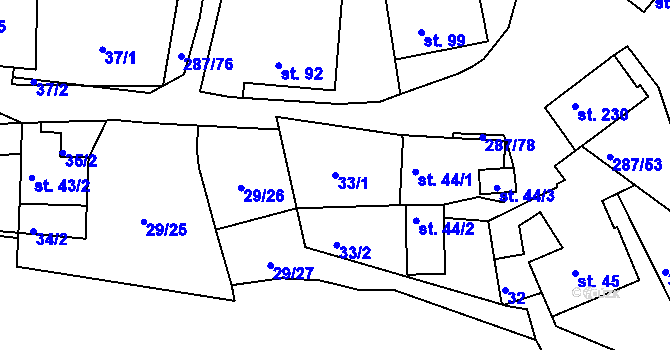 Parcela st. 33/1 v KÚ Tetín u Berouna, Katastrální mapa