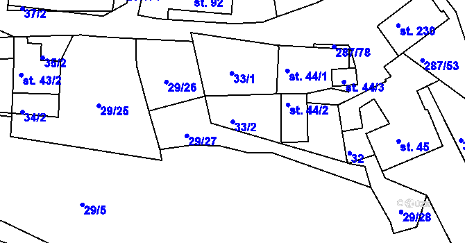 Parcela st. 33/2 v KÚ Tetín u Berouna, Katastrální mapa
