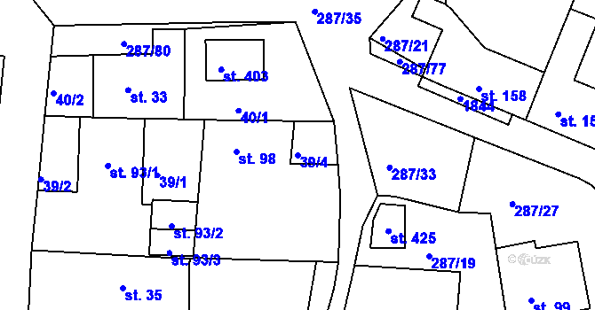 Parcela st. 39/4 v KÚ Tetín u Berouna, Katastrální mapa