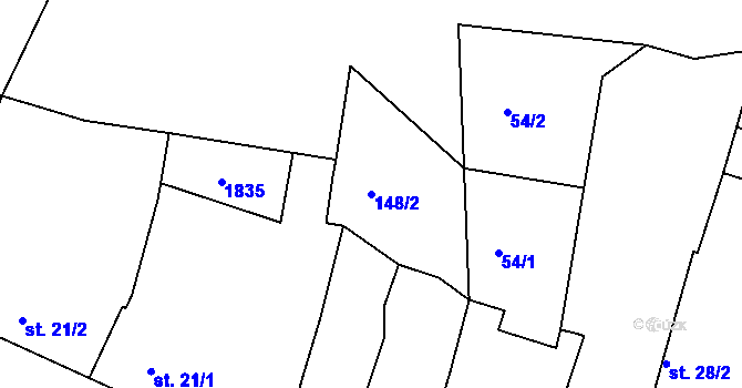 Parcela st. 148/2 v KÚ Tetín u Berouna, Katastrální mapa