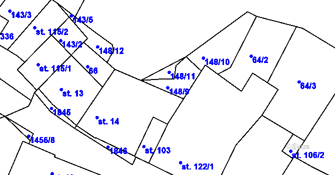 Parcela st. 148/9 v KÚ Tetín u Berouna, Katastrální mapa