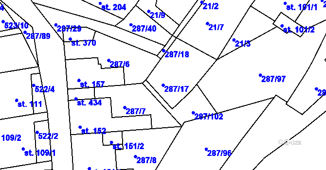 Parcela st. 287/17 v KÚ Tetín u Berouna, Katastrální mapa