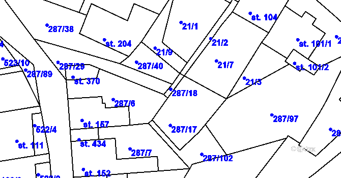 Parcela st. 287/18 v KÚ Tetín u Berouna, Katastrální mapa
