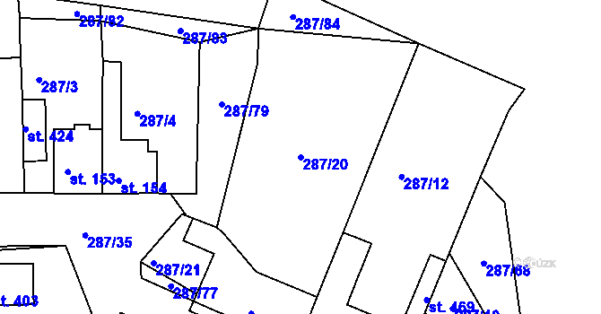 Parcela st. 287/20 v KÚ Tetín u Berouna, Katastrální mapa