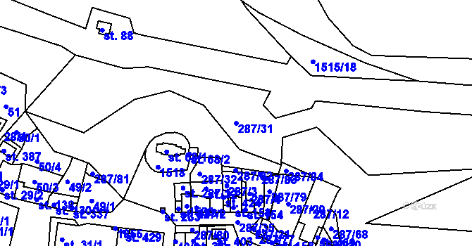 Parcela st. 287/31 v KÚ Tetín u Berouna, Katastrální mapa