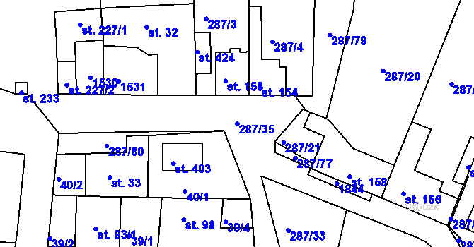 Parcela st. 287/35 v KÚ Tetín u Berouna, Katastrální mapa