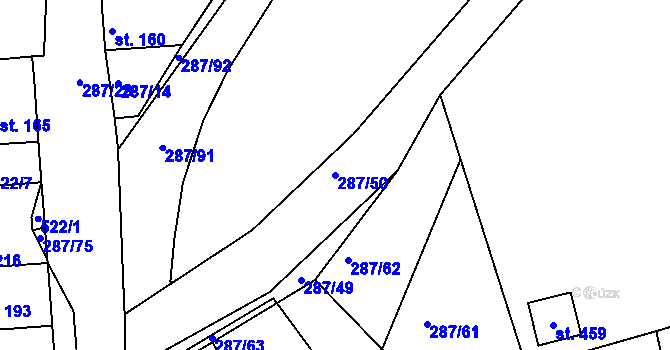 Parcela st. 287/50 v KÚ Tetín u Berouna, Katastrální mapa