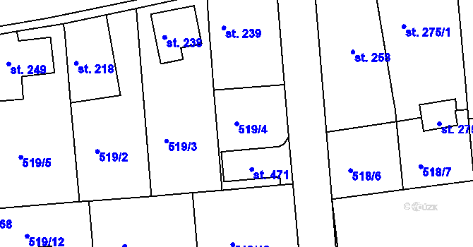 Parcela st. 519/4 v KÚ Tetín u Berouna, Katastrální mapa