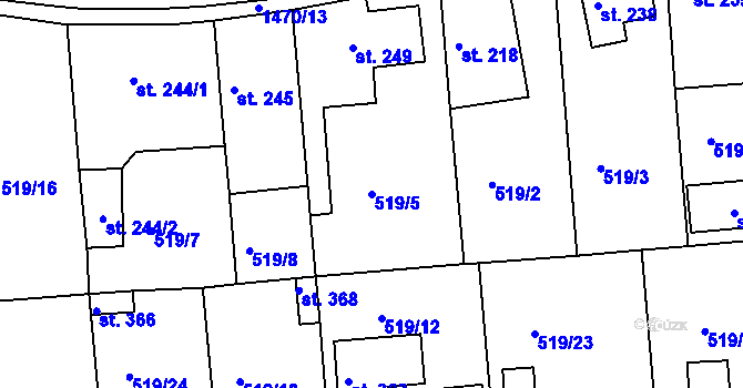 Parcela st. 519/5 v KÚ Tetín u Berouna, Katastrální mapa