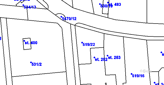 Parcela st. 519/22 v KÚ Tetín u Berouna, Katastrální mapa