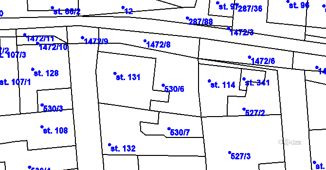 Parcela st. 530/6 v KÚ Tetín u Berouna, Katastrální mapa