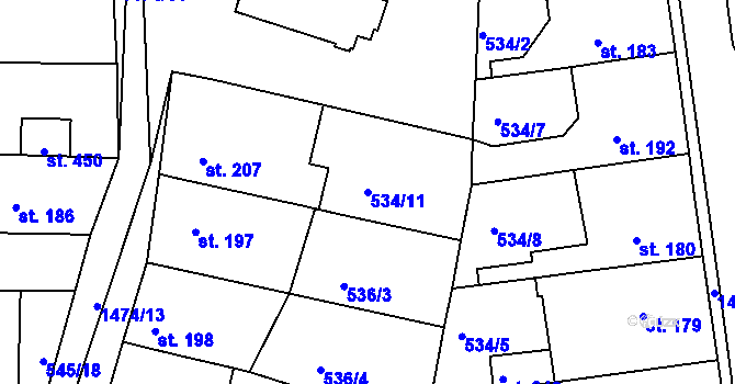 Parcela st. 534/11 v KÚ Tetín u Berouna, Katastrální mapa