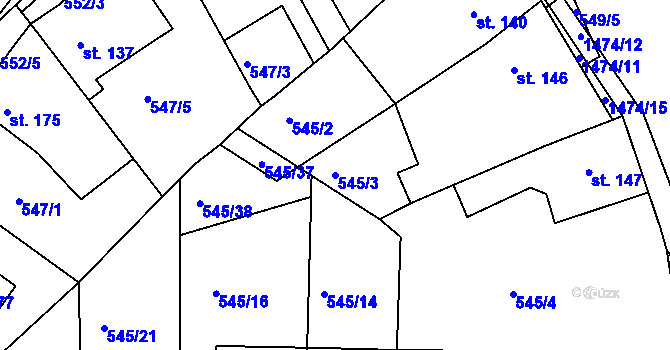 Parcela st. 545/3 v KÚ Tetín u Berouna, Katastrální mapa