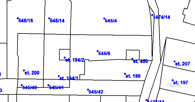 Parcela st. 545/6 v KÚ Tetín u Berouna, Katastrální mapa