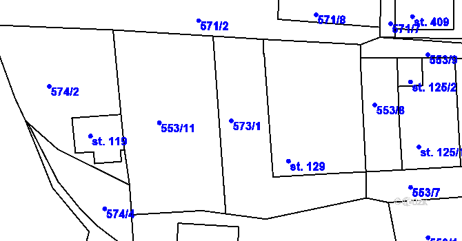 Parcela st. 573/1 v KÚ Tetín u Berouna, Katastrální mapa