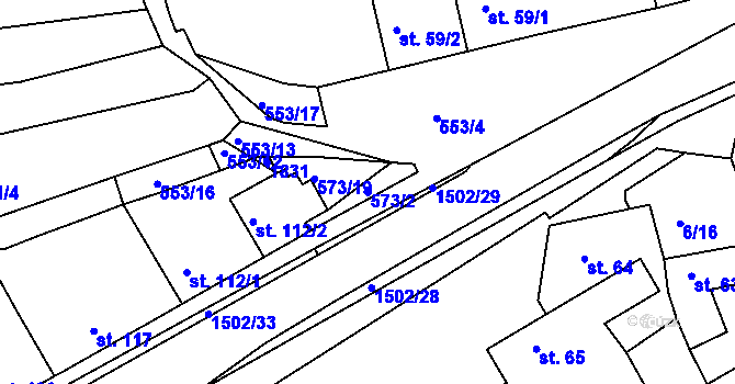 Parcela st. 573/2 v KÚ Tetín u Berouna, Katastrální mapa
