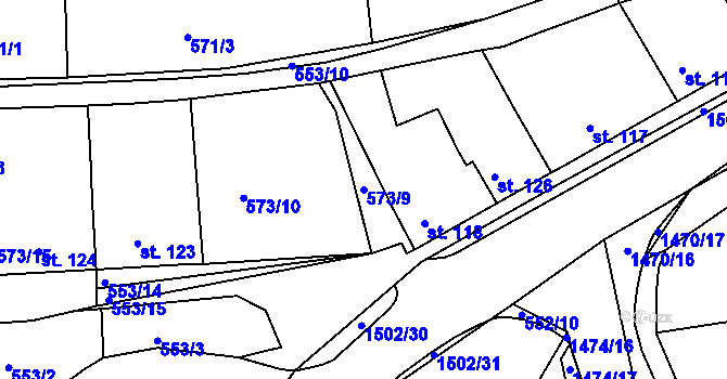 Parcela st. 573/9 v KÚ Tetín u Berouna, Katastrální mapa