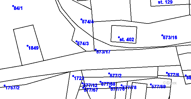 Parcela st. 573/17 v KÚ Tetín u Berouna, Katastrální mapa