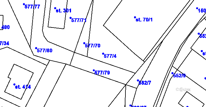 Parcela st. 577/4 v KÚ Tetín u Berouna, Katastrální mapa